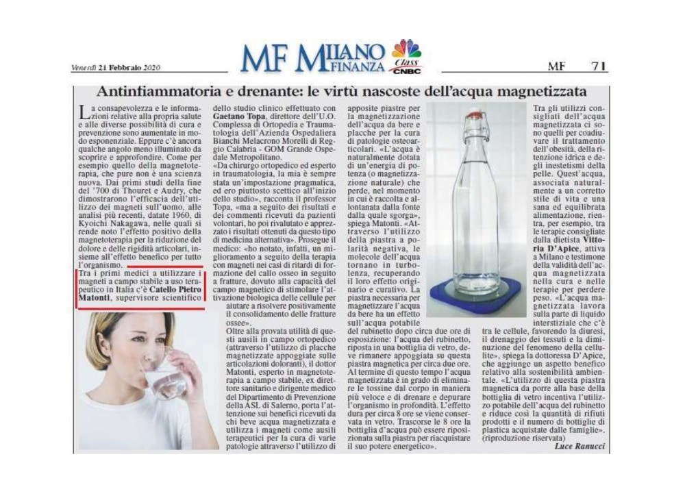 milano finanza acqua magnetizzata rivista acqua magnetizzata